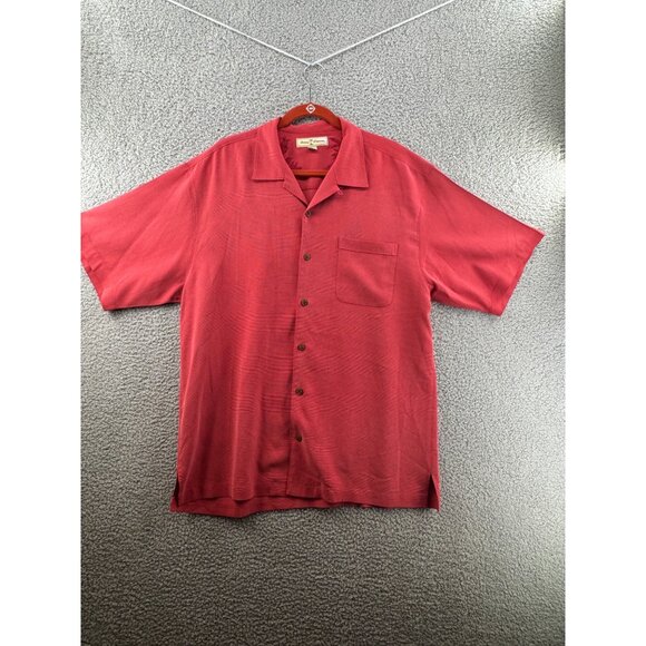 Tommy Bahama Short-Sleeve Button-Up Shirt Red 100% Silk  Size Large - Picture 1 of 9